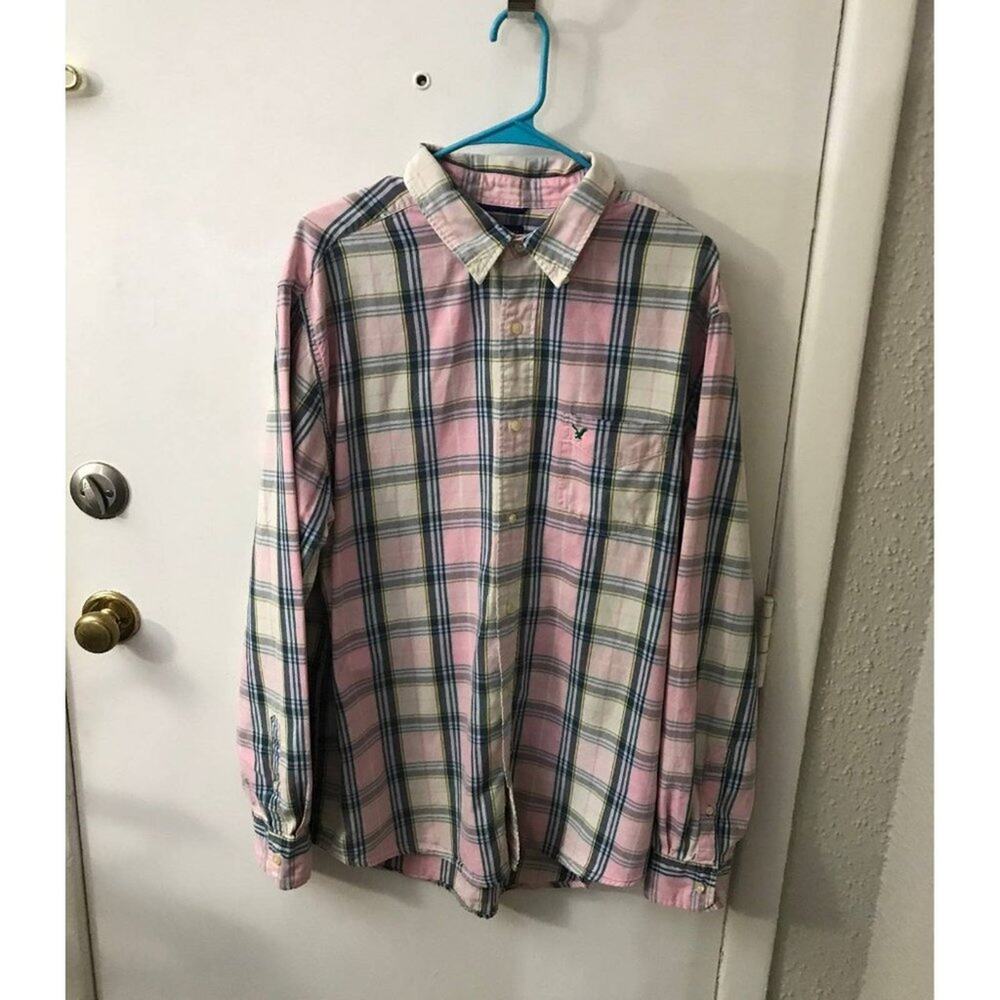American Eagle Plaid Long Sleeve Shirt XL Classic Preppy Casual Office Costal